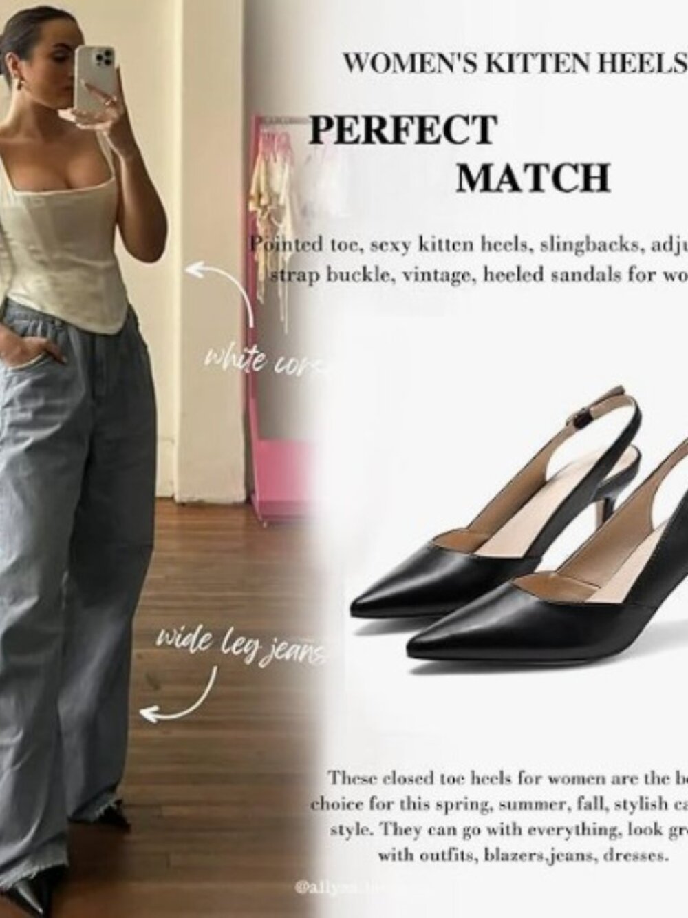 Black Women's Slingback Kitten Heels Closed Pointed Toe Backless Wedding Party - Picture 3 of 7